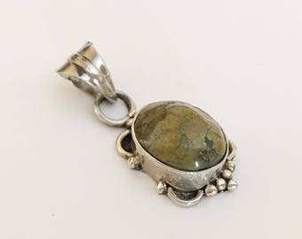 Vintage Turquoise Pendant, Silver and Turquoise Pendant, Natural Turquoise, Oval Sterling Silver Pendant