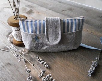 Linen clutch with hand painted hedgehog