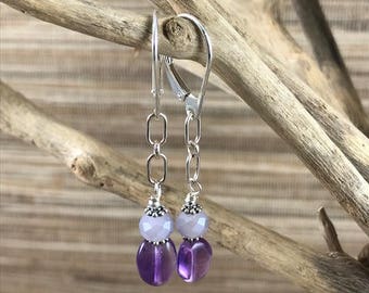 Amethyst, Crystal and Sterling Silver Earrings