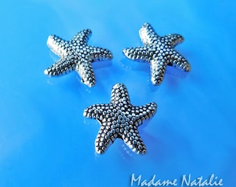 Starfish Beads 14mm (12pc), Tibetan Silver Starfish Beads , Antiqued Silver Spacer Beads, Ocean Life Theme Supplies