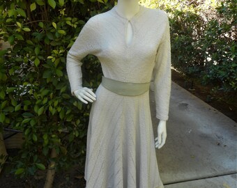 Vintage 1970's Ronnie Heller for MJ Oatmeal Textured Knit Dress - Size 4/6