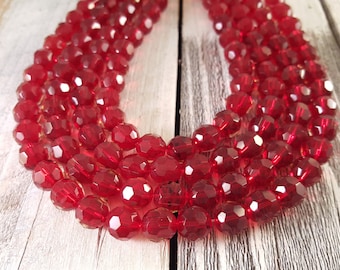 Red Faceted Round Glass Beads 10mm
