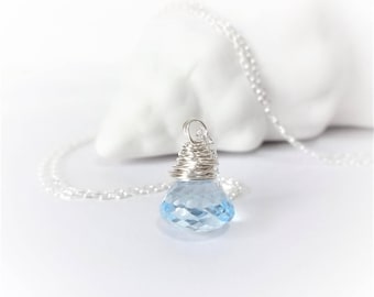 CHILL Sky Blue Topaz Necklace, Sterling Silver Wire Wrapped Briolette, luxe gemstone jewelry