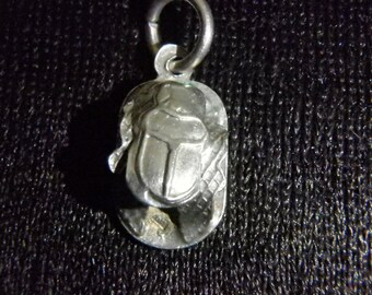 vintage sterling silver 925 beetle scarab bug charm pendant Egyptian revival