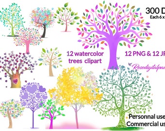 Watercolor Tree Clipart. Spring trees clip art - Tree clipart. Png + Jpg. Digital clip art - Personal & Commercial use. INSTANT DOWNLOAD