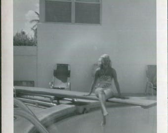 Vintage Snapshot Photo of Mystery Woman on Diving Board 1950's, Original Found Photo, Vernacular Photography