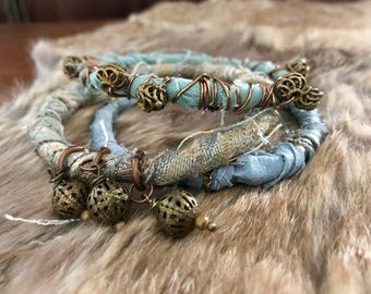 Boho Bracelet- Boho Jewelry- Stacking Bracelets- Textile Jewelry- Bohemian Bracelet Set- Bohemian Jewelry- Boho Clothing- Boho Accessories