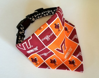 Virginia Tech, No-Tie, Slip Over Collar Dog Bandana, Virginia Tech Classic Square Design