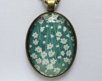 Pendant made with Japanese Chiyogami paper Oval JP3