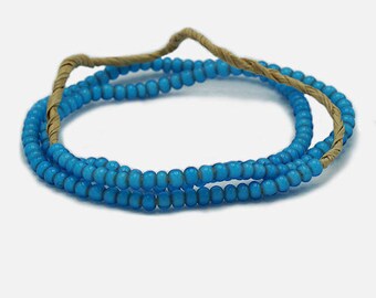 150 Vintage Turquoise White Heart Round Glass Beads (4.5mm) - African trade beads from Ghana - Wholesale Vintage Tribal Beads (11-GHA-WH)