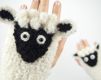 Lamb Fingerless Gloves ~ Handmade ~ Sheep
