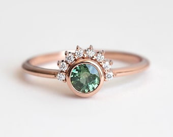 Green Sapphire Ring, Green Engagement Ring, Sapphire Diamond Ring, Diamond Sapphire Ring, Sapphire Engagement Ring, Rose Gold Sapphire Ring