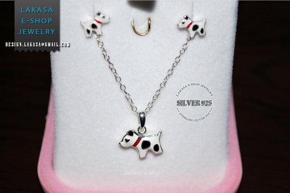 Jewelry Set Enamel cute Dogs Necklace Earrings Sterling Silver Jewelry Best Gift Ideas Birthday Party School Girl Moda funny Kids Collection