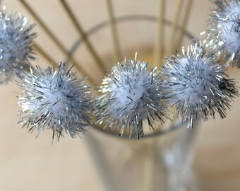 Silver Drink Topper, Metallic Drink Stirrers, Stir Stick, New Years, Party Supplies, Set of 12