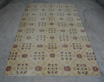 Turkish Cream Oushak Pale Area Rug 5.5 x 8.8 Ft