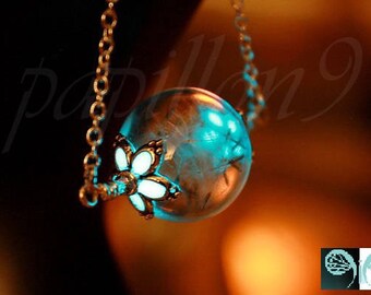 Dandelion Seeds Pendant / Glow in the Dark / Dandelion Necklace / Dandelion Glass Bubble / Dandelion Pendant 05 /