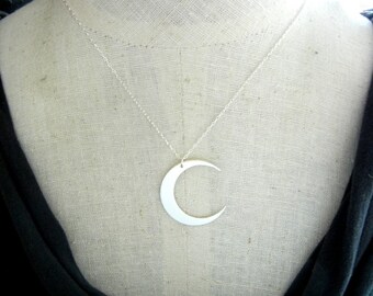 Moon Necklace | Crescent Moon Necklace | Sterling Silver Hammered Charm by E. Ria Designs