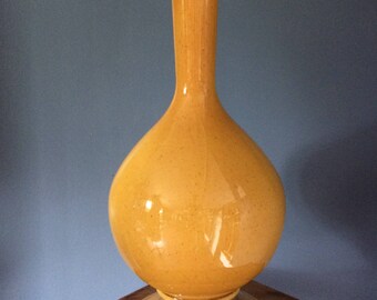 Vintage Ceramic Table Lamp, Glossy Glazed Yellow Pottery Lamp, Retro Decor Lamp, True Vintage
