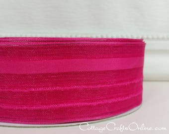 Wired Ribbon, 1 1/2", Pink Striped Semi-Sheer - THREE YARDS - Offray "Kempton", Spring, Easter, Summer, Wedding Wire Edged Ribbon