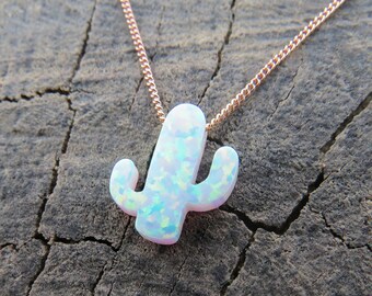 Opal necklace, opal Cactus necklace, white opal necklace, opal gold necklace, opal jewelry, Cactus necklace, opal jewelry october birthstone