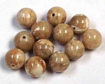 VINTAGE Limestone 'River Stone' Beads 6mm pkg12 rb106