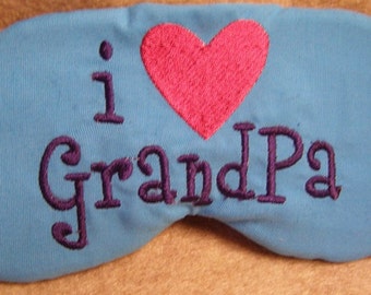 Embroidered Eye Mask, Sleeping, Cute Sleep Mask for Kids or Adults, Sleep Blindfold, Slumber Mask, Eye Shade, Love, Grandpa Design, Handmade