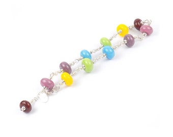 Rainbow Lampwork Glass Bracelet - Sterling Silver