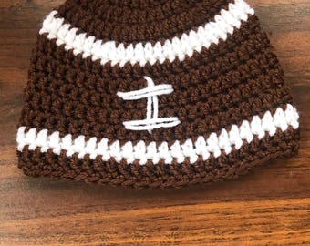 Crochet football hat- 3 to 6 month size