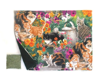 Catnip Mat plus Catnip Cats Kittens in Flower Garden Refillable Reversible