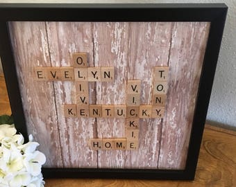 Family frame, scrabble wall art, personalized frame, scrabble frame, scrabble tiles