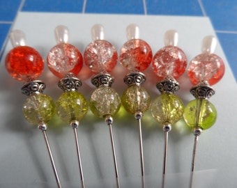 Stick Pins - Beaded Quilting Pins - Glass Beaded Stick Pins - Beaded Sewing Pins - Corsage Pins - QuiltingPins - Beaded Pins