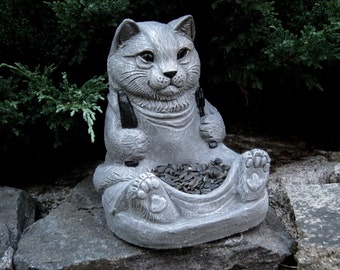 Cat Statue Contemporary Blue Painted Feline Cement Concrete Cat Statue Contemporary Blue Painted Feline Cement Concrete