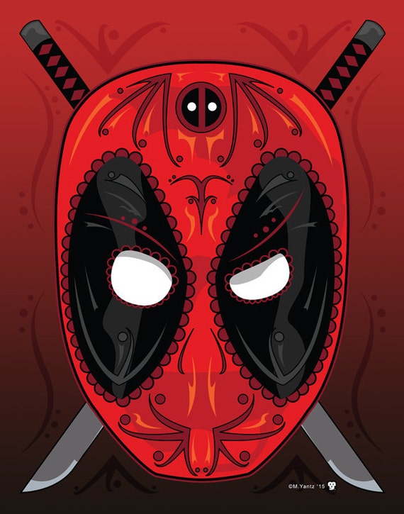 iron printable man mask face 11x14 Sugar Skull print Deadpool