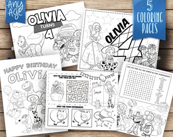 Toy Story personalized coloring pages, 5 printable coloring pages, Toy Story printables, Party games coloring pages, COP004-B