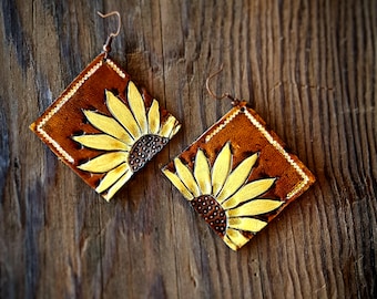 Leather Sunflower Earrings