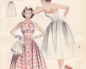 SZ 12/Bust 30 - Vintage 1950s Dress Pattern - Butterick 6141 - Misses' Halter Dress and Brief Jacket - Butterick Patterns