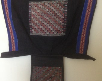 Chinese Hand Embroidered Silk and Cotton Baby Carrier with Vintage Solid Brass Hanger