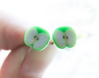Green Apple Earrings, Cute Kawaii Apple Studs Earrings, Summer Post Earrings