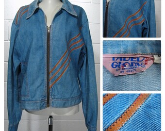 True Vintage 70's Faded Glory by Appendagez Zip Front Denim Jacket Sz L 44