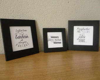 Three frames wood with happiness quote