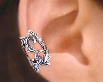 Hummingbird ear cuff Sterling Silver earrings Hummingbird jewelry handmade Hummingbird earrings Sterling silver ear cuff ear clip C-089.202