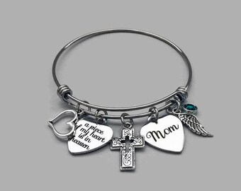 A Piece Of My Heart In Heaven Bracelet, Mom Memorial Bracelet, Mother Memorial Bracelet, Remembrance Charm Bracelet, Stainless Steel