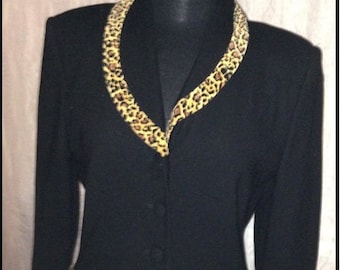 FINAL REDUCTION*** Oleg Cassini 100% wool black blazer with leopard print details size 6