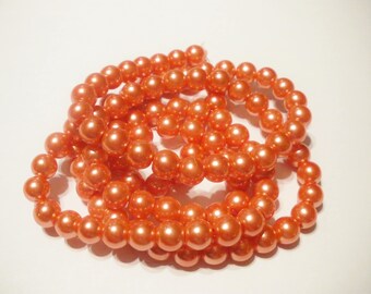 50 salmon orange 8 mm Pearl glass beads