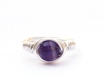 Amethyst Ring, Wire Wrapped Amethyst Ring, Sterling Silver Ring, Gold Fill Ring, Anxiety Ring, Wrapped Gemstone Ring, Februrary Ring