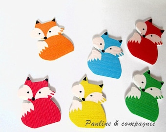 Set of 6 wooden Fox embellishment