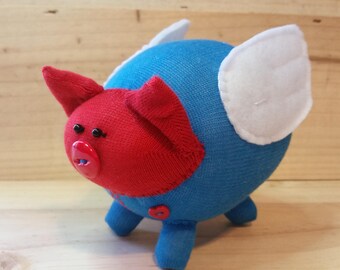 Granger the flying pig, sock animal, handmade