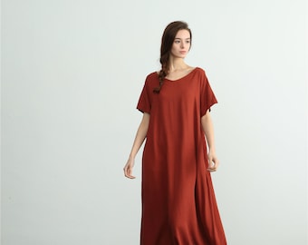 linen dress maxi plus clothing oversize a89 kaftan bridesmaid loose cotton brown custom