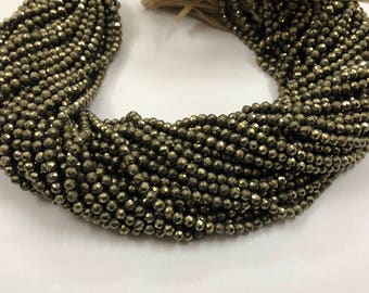 Natural Pyrite Faceted Round Beads 3.5-4mm | Pyrite Beads | Pyrite Round Beads | Pyrite Faceted Beads | Natural Pyrite Beads | Pyrite Balls