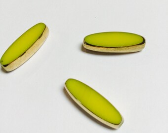 Vintage German 22k Gold Edged Yellow Glass Beads - 3 Pieces - #460